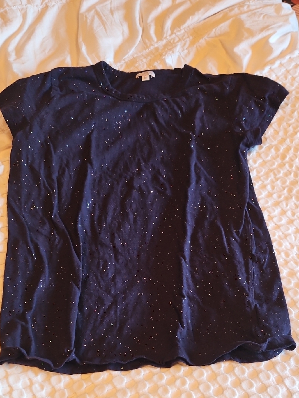 Black Speckled Short Sleeve Tee Lg